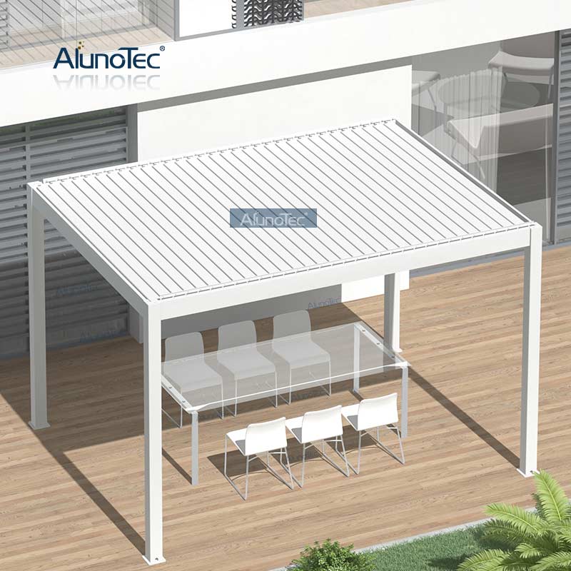  AlunoTec Motorisierter Aluminium-Außenpavillon, wasserdichte, bioklimatische Pergola mit Lamellendach für die Terrasse